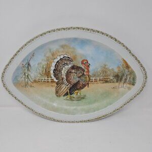 Antique Handpainted Porcelain Turkey Serving Platter Royal O & EG Austria LG 20"